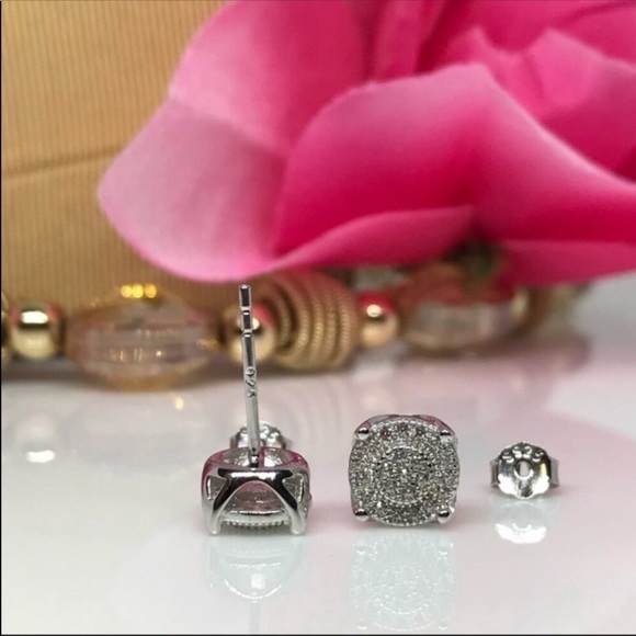 micro paved raised halo diamond stud earrings - Picture 2 of 8